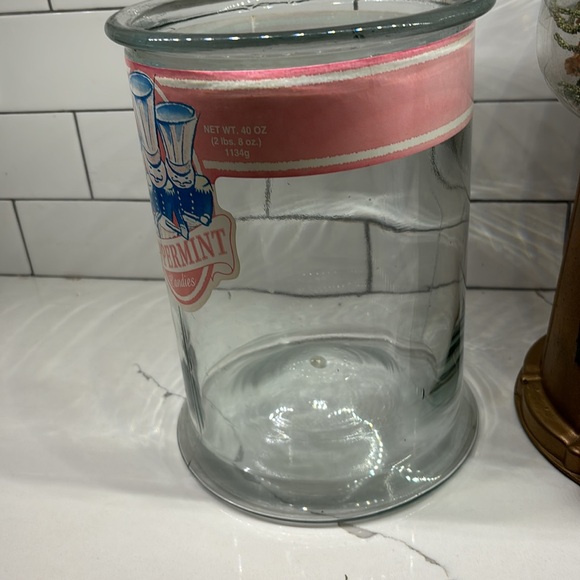 VINTAGE BOB'S PEPPERMINT CANDY CLEAR DISPLAY 40OZ CROCK CANDY JAR no lid - Picture 2 of 6